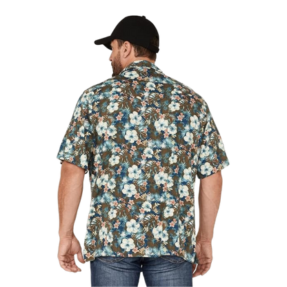 Wrangler Men's Coconut Cowboy Snap Front Camp Tropical Olive Shirt