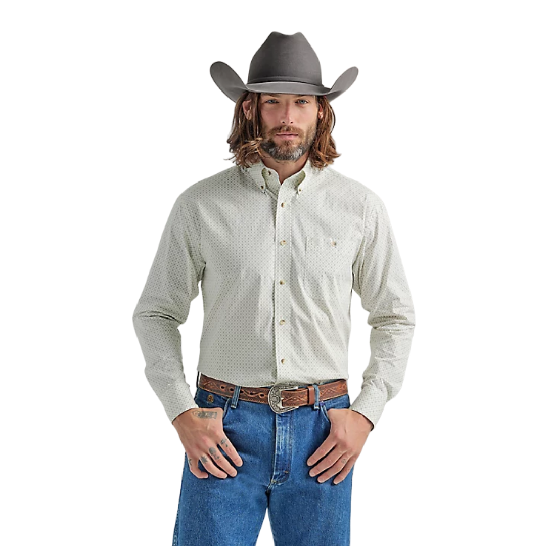 Wrangler Men's George Strait Long Sleeve Button Down Printed Grassy Green Shirt