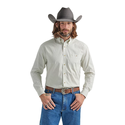 Wrangler Men's George Strait Long Sleeve Button Down Printed Grassy Green Shirt