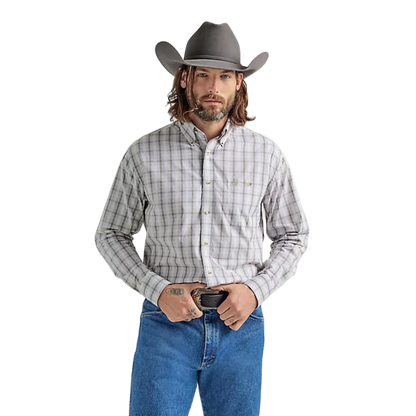 Wrangler Men's George Strait Plaid Olive Green Shirt