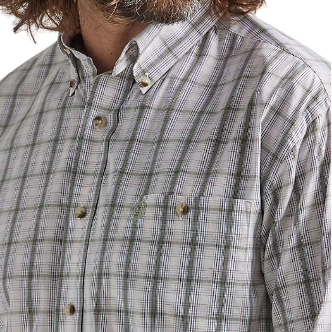 Wrangler Men's George Strait Plaid Olive Green Shirt