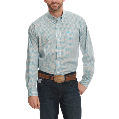 Cinch Men's White with Turquoise & Black Shirt