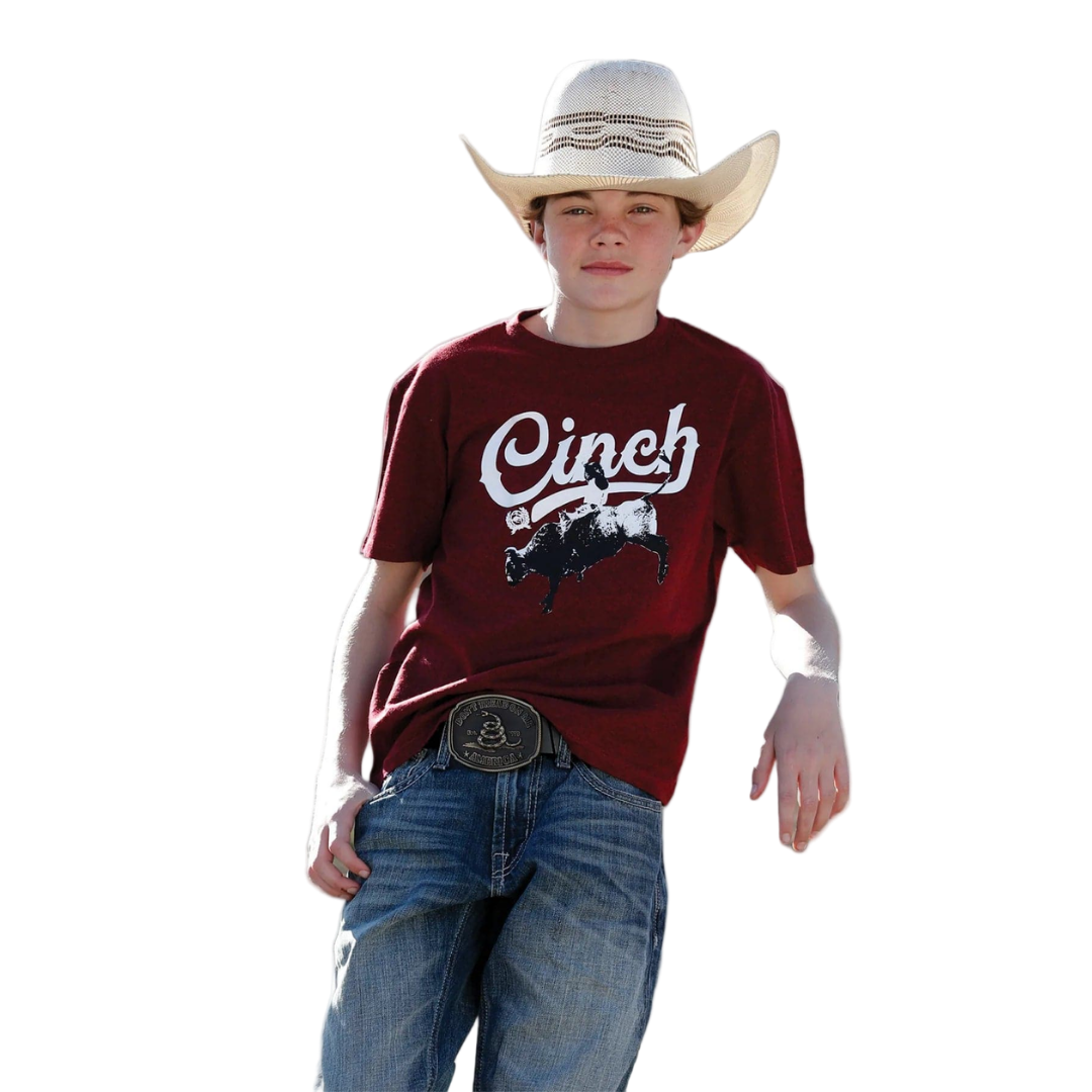 Cinch Youth Boy's Heather Burgundy Tee Shirt