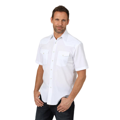 Wrangler Men's White Sport Short Sleeve Snap Western Shirt