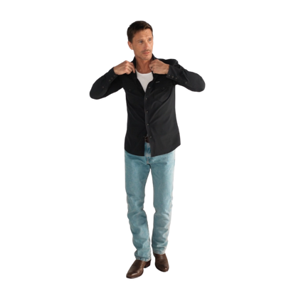 Tecovas Men's Performance Pearl Snap Black Shirt