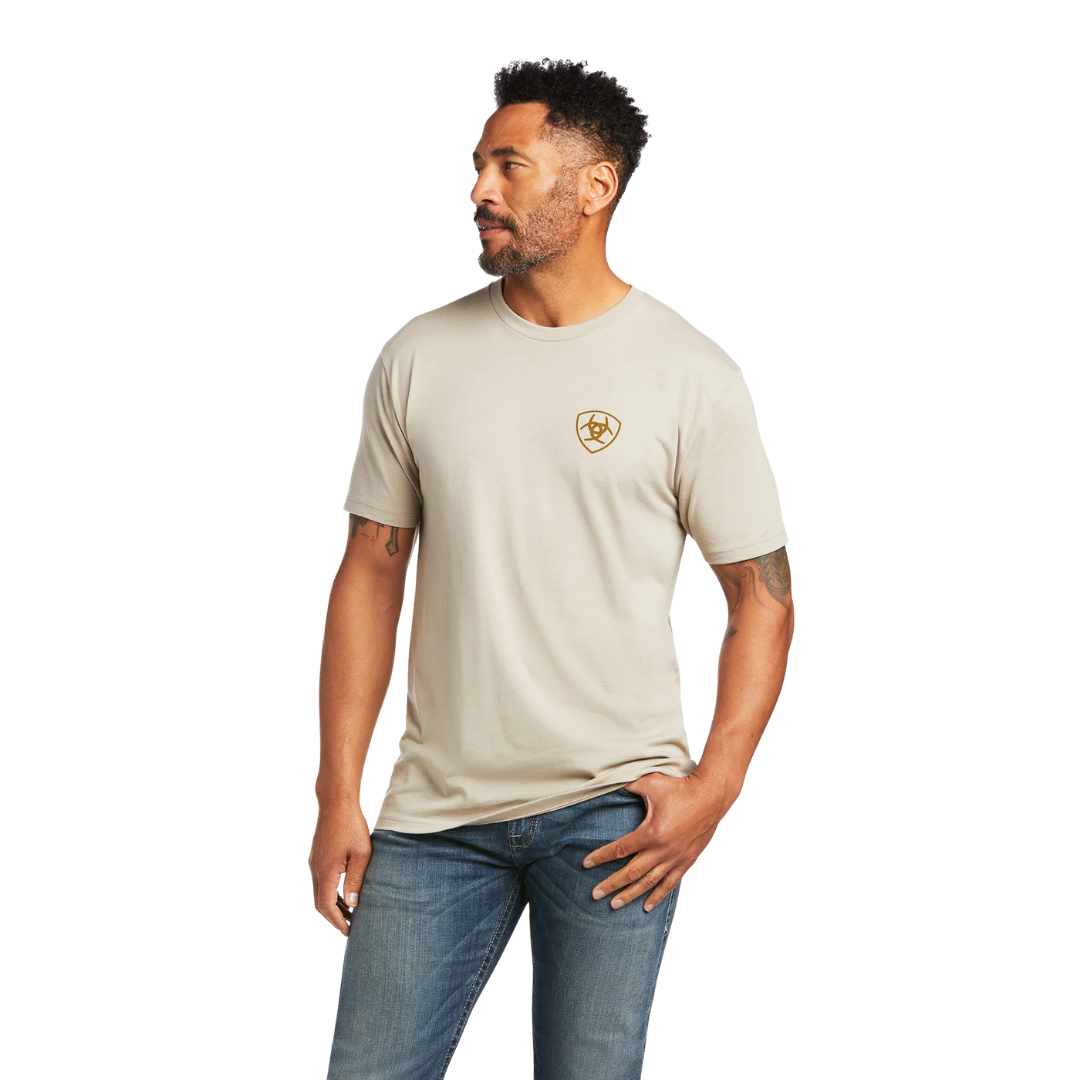 Ariat Men's Longhorn Khaki Heather Short Sleeve T-Shirt