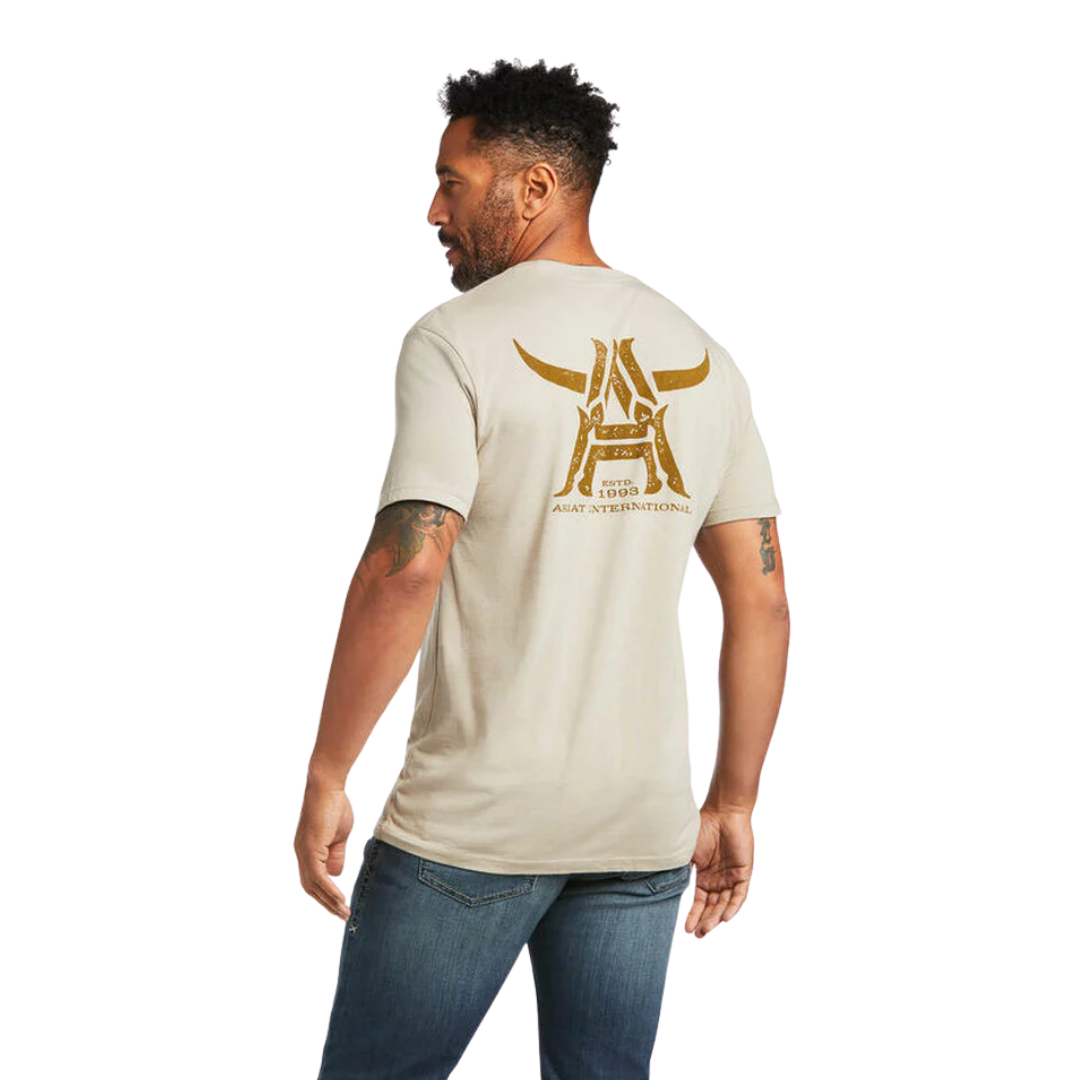 Ariat Men's Longhorn Khaki Heather Short Sleeve T-Shirt