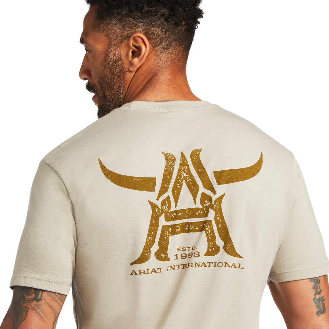 Ariat Men's Longhorn Khaki Heather Short Sleeve T-Shirt