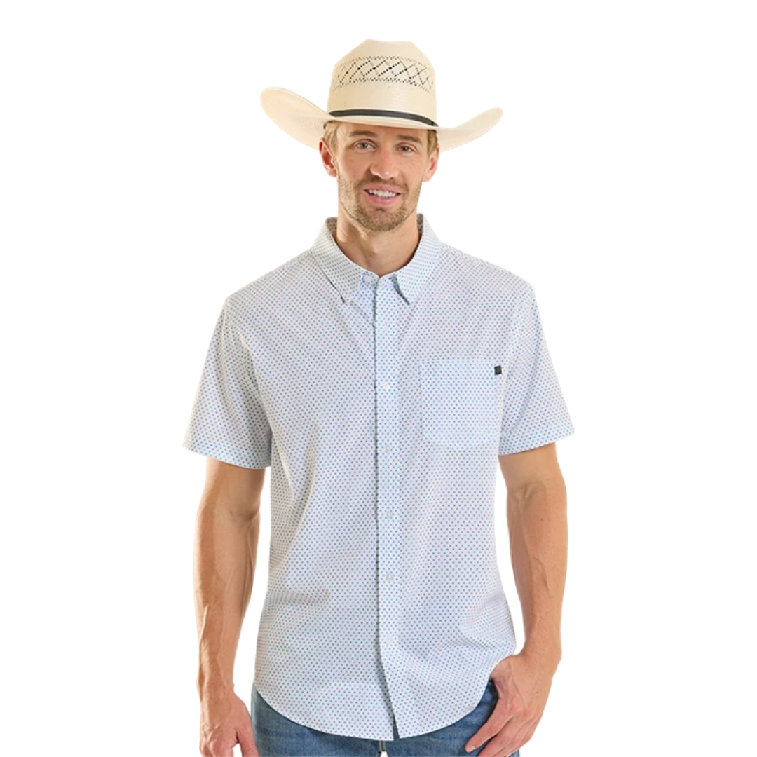 Rock & Roll Men's Mini Geo Perforated Grid White Shirt