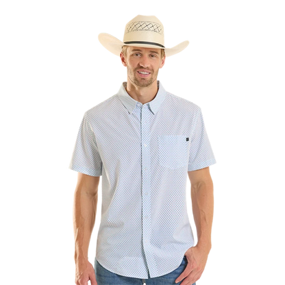 Rock & Roll Men's Mini Geo Perforated Grid White Shirt