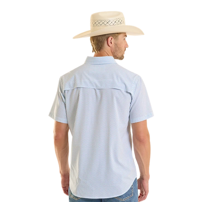 Rock & Roll Men's Mini Geo Perforated Grid White Shirt