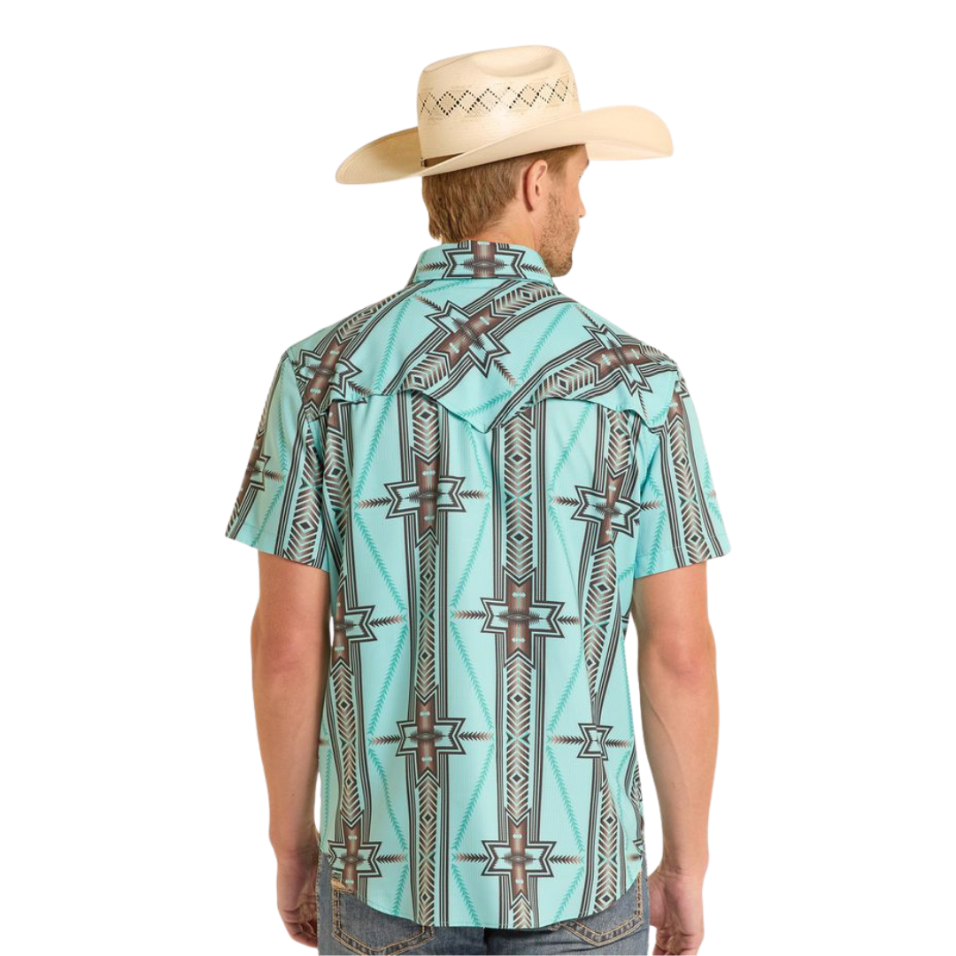 Rock & Roll Men's Aztec Print Ripstop Aqua Shirt