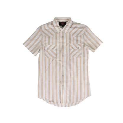 Rock & Roll Men's Linen Blend Yard Dye Stripe Tan Shirt