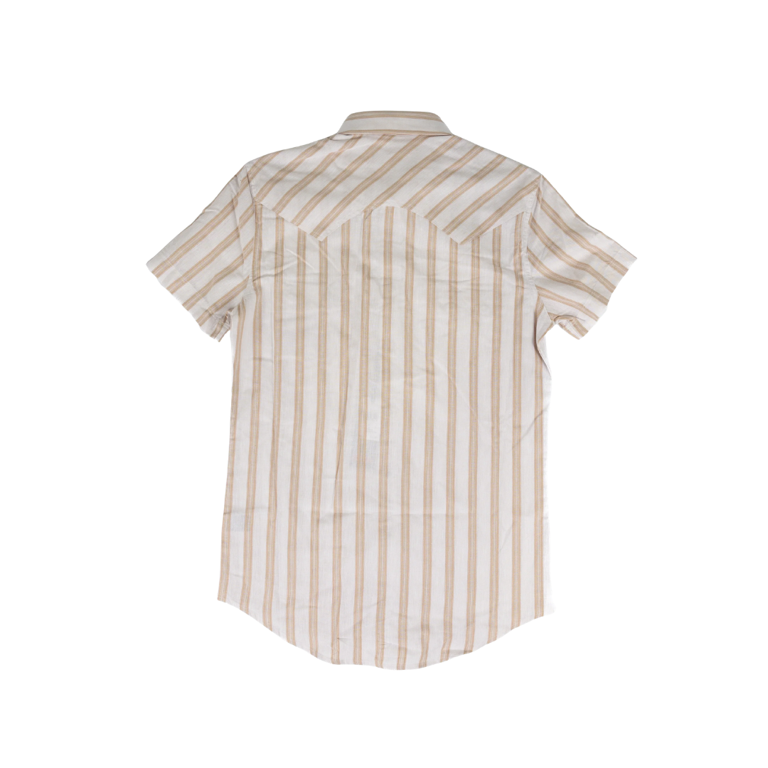 Rock & Roll Men's Linen Blend Yard Dye Stripe Tan Shirt
