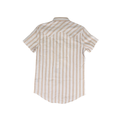 Rock & Roll Men's Linen Blend Yard Dye Stripe Tan Shirt