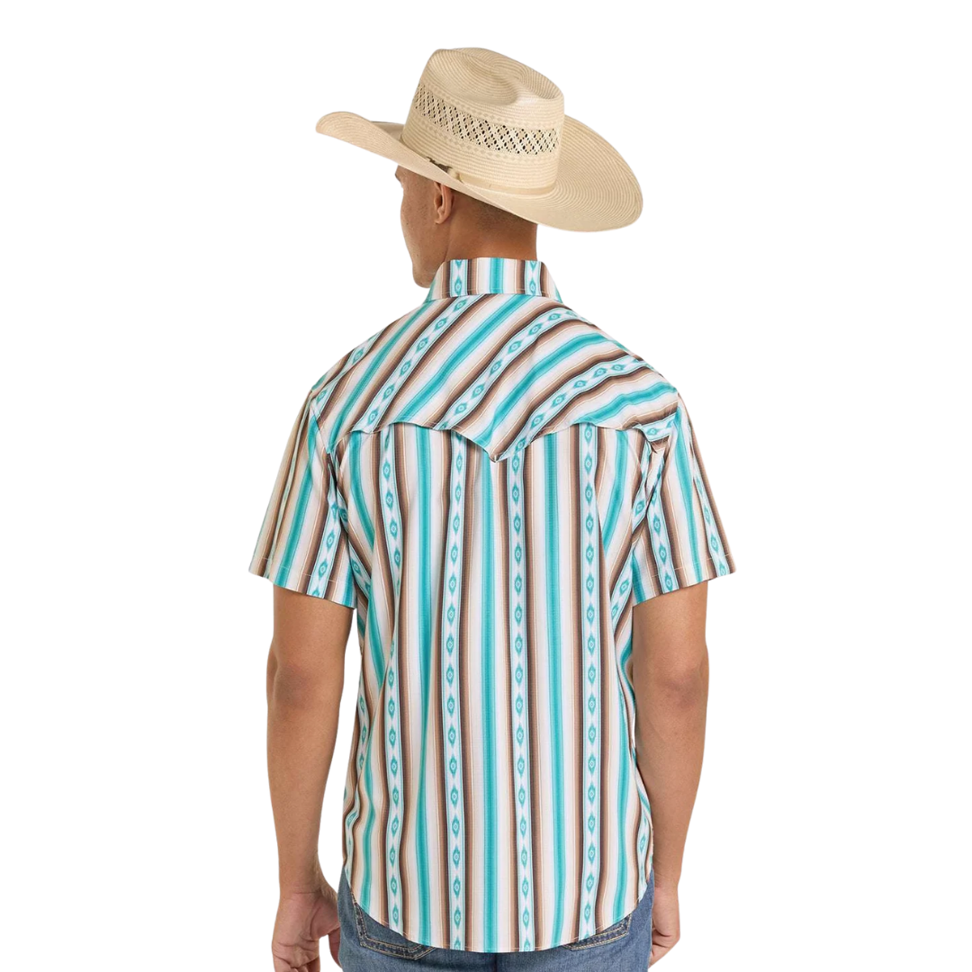 Rock & Roll Men's Aztec Stripe Print Blue Shirt