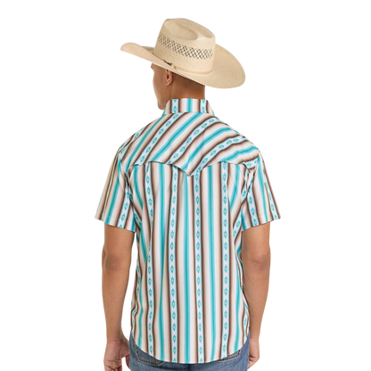 Rock & Roll Men's Aztec Stripe Print Blue Shirt