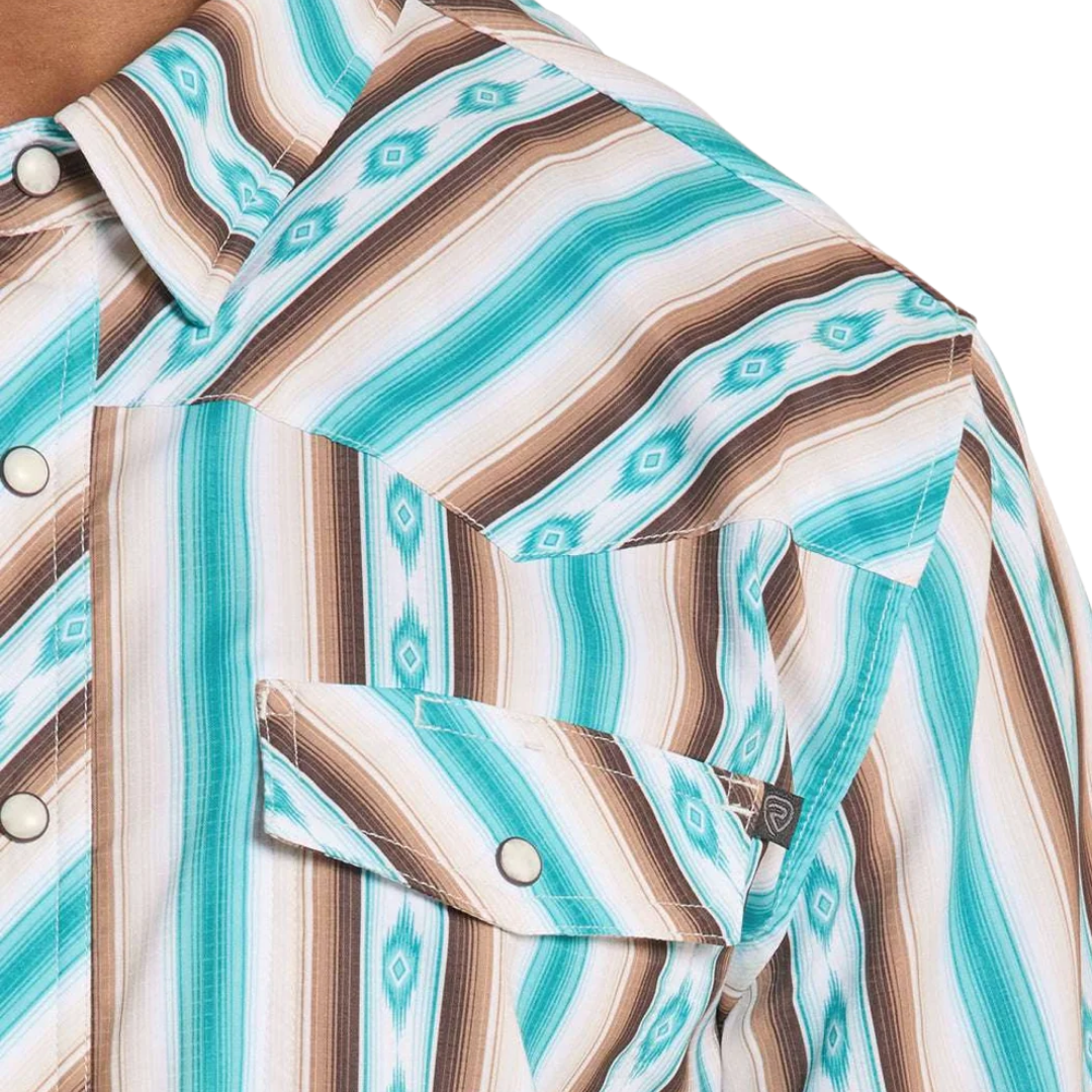 Rock & Roll Men's Aztec Stripe Print Blue Shirt