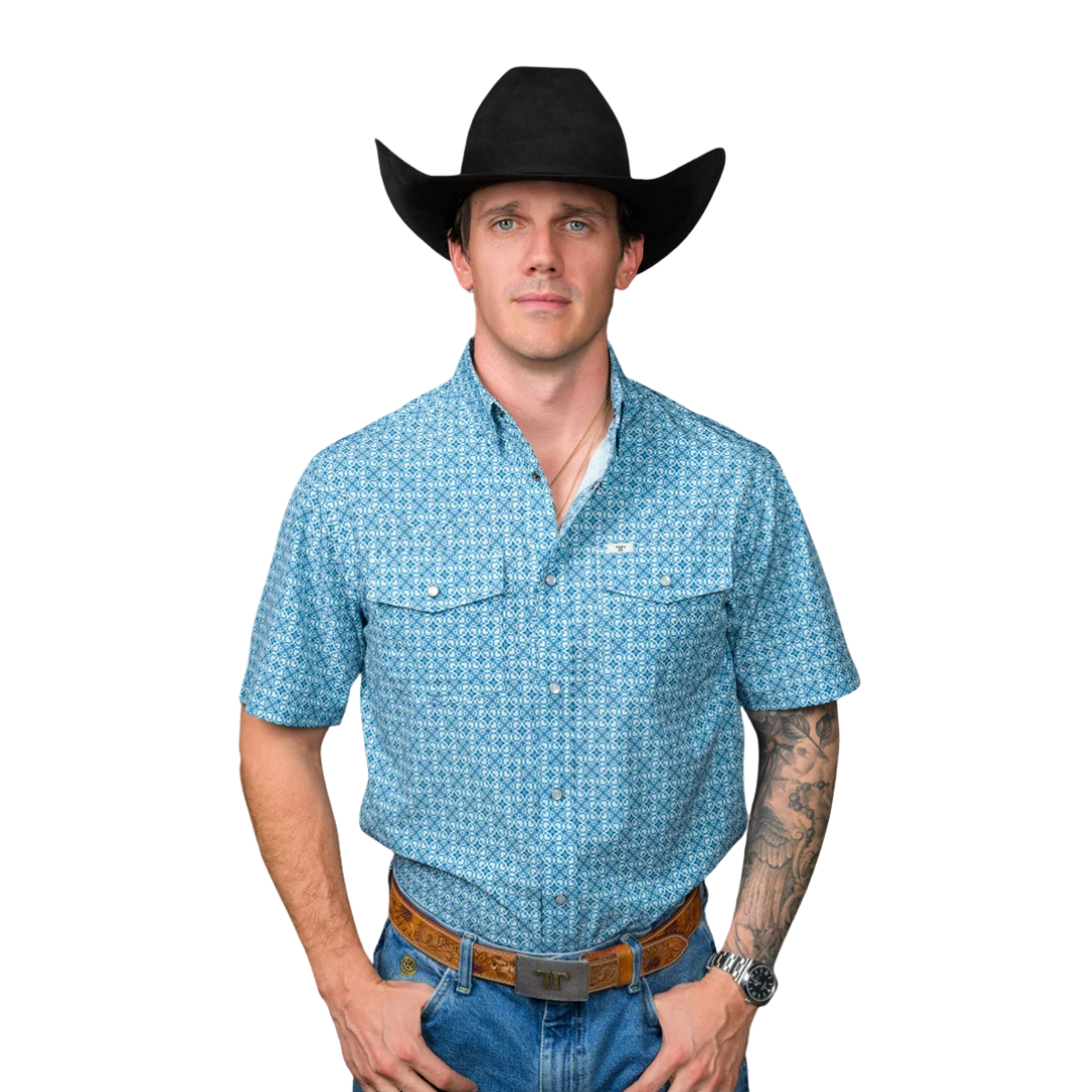 Ferrell Men's The Clint Short Sleeve Snap Blue Shirt