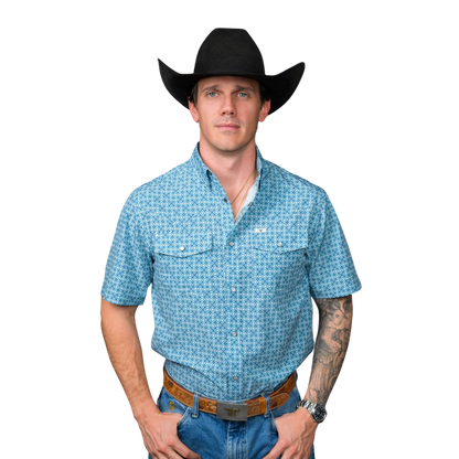 Ferrell Men's The Clint Short Sleeve Snap Blue Shirt