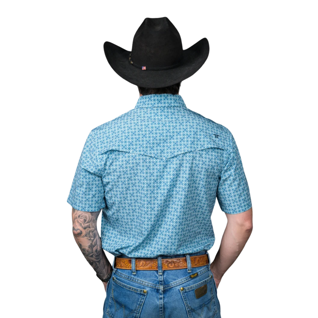 Ferrell Men's The Clint Short Sleeve Snap Blue Shirt