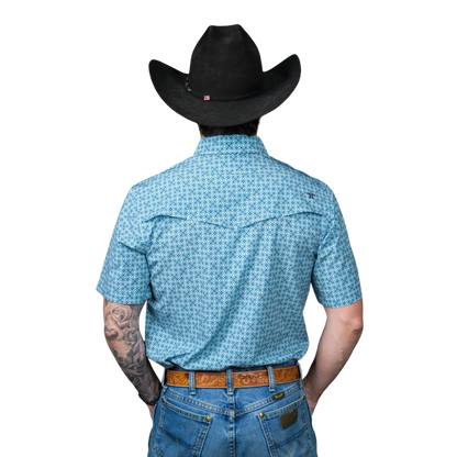 Ferrell Men's The Clint Short Sleeve Snap Blue Shirt