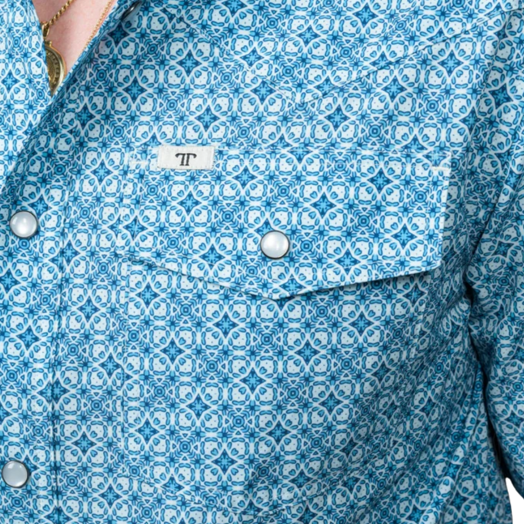 Ferrell Men's The Clint Short Sleeve Snap Blue Shirt