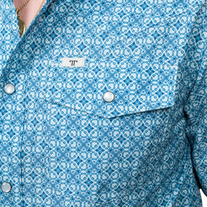 Ferrell Men's The Clint Short Sleeve Snap Blue Shirt