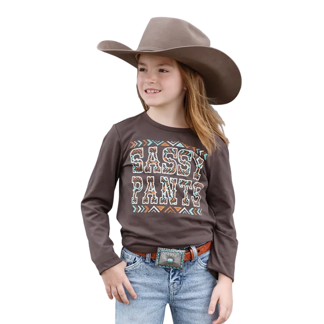 Cruel Youth Girl's Sassy Pants Long Sleeve Brown T-Shirt