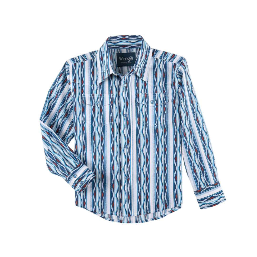 Wrangler Youth Boy's Checotah Long Sleeve Blue Shirt