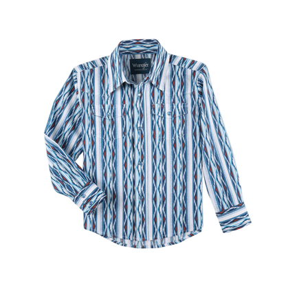 Wrangler Youth Boy's Checotah Long Sleeve Blue Shirt