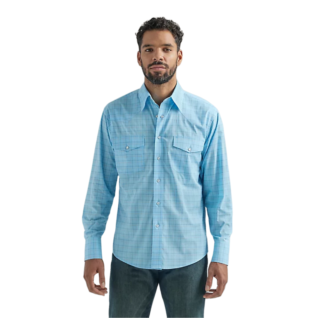 Wrangler Men's Western Snap Baby Blue Shirt - Big