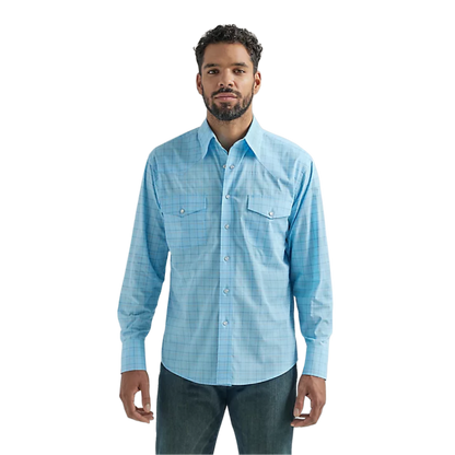Wrangler Men's Western Snap Baby Blue Shirt - Big