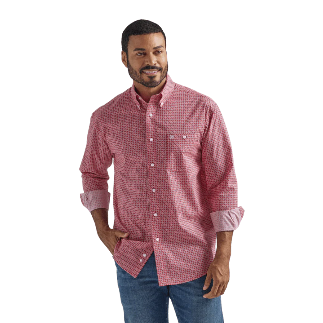 Wrangler Men's Red Long Sleeve Printed Western Shirt