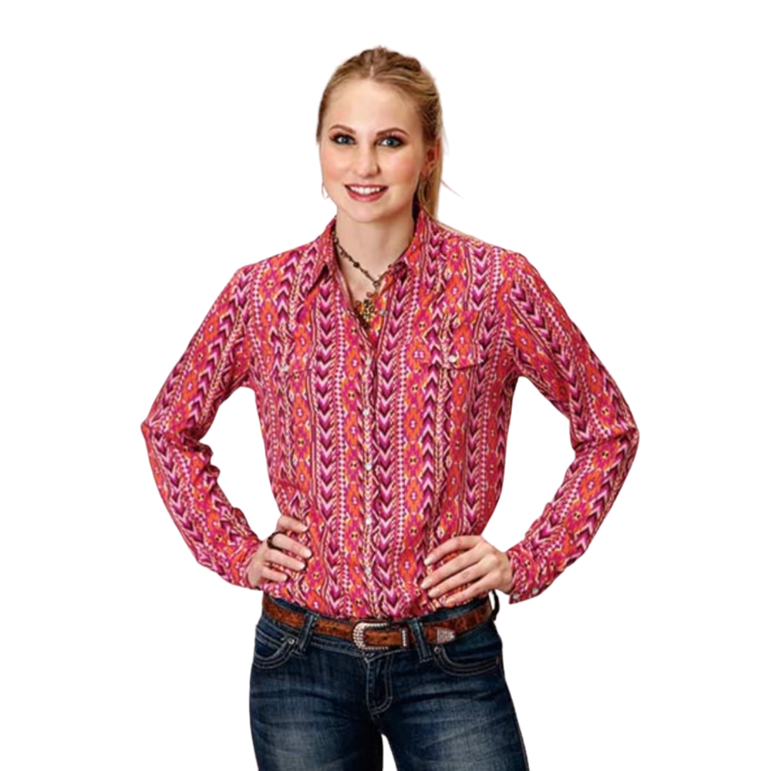 Roper Women's Retro Aztec Printed Western Pink Blouse