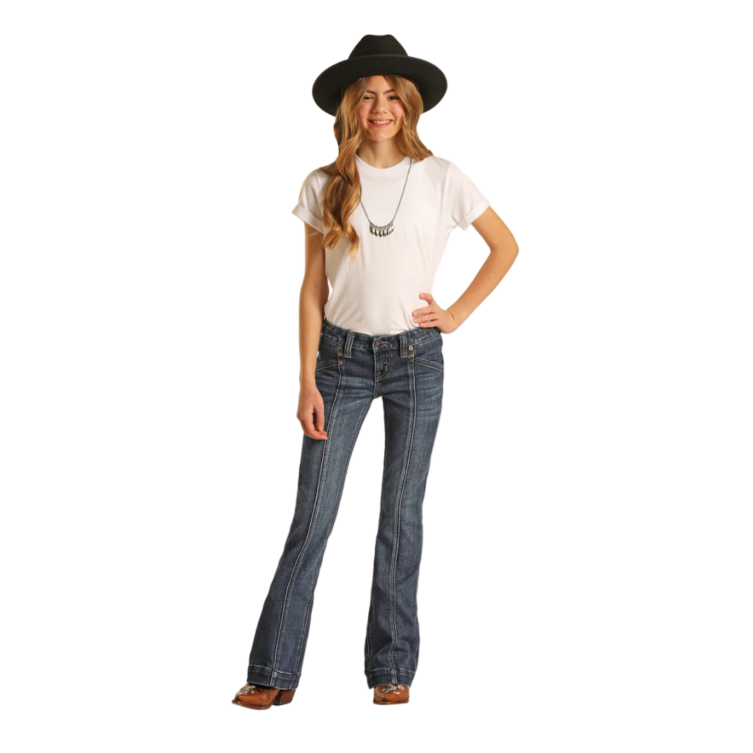 Rock & Roll Youth Girl's Denim Front Seam Trouser Blue Jeans