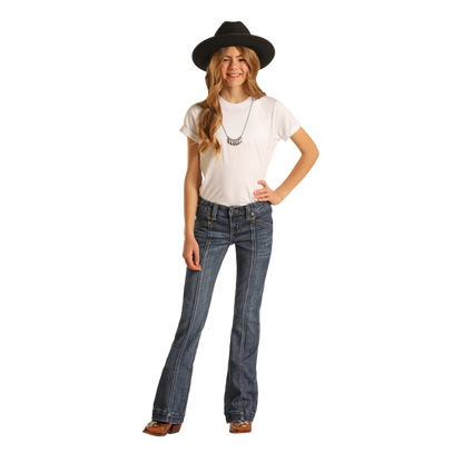 Rock & Roll Youth Girl's Denim Front Seam Trouser Blue Jeans