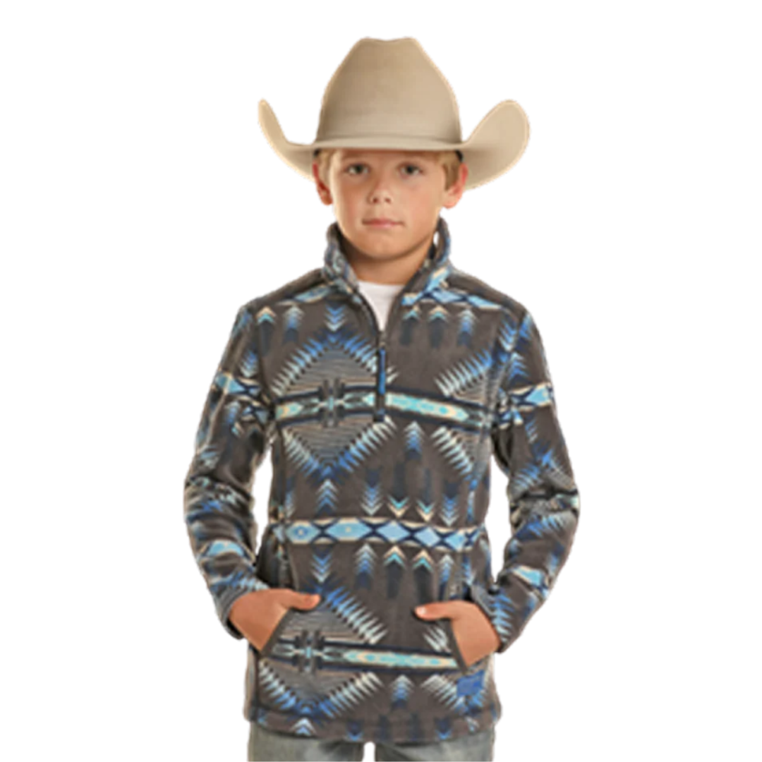 Panhandle Slim Youth Boy's Navajo Print Fleece Blue Pullover
