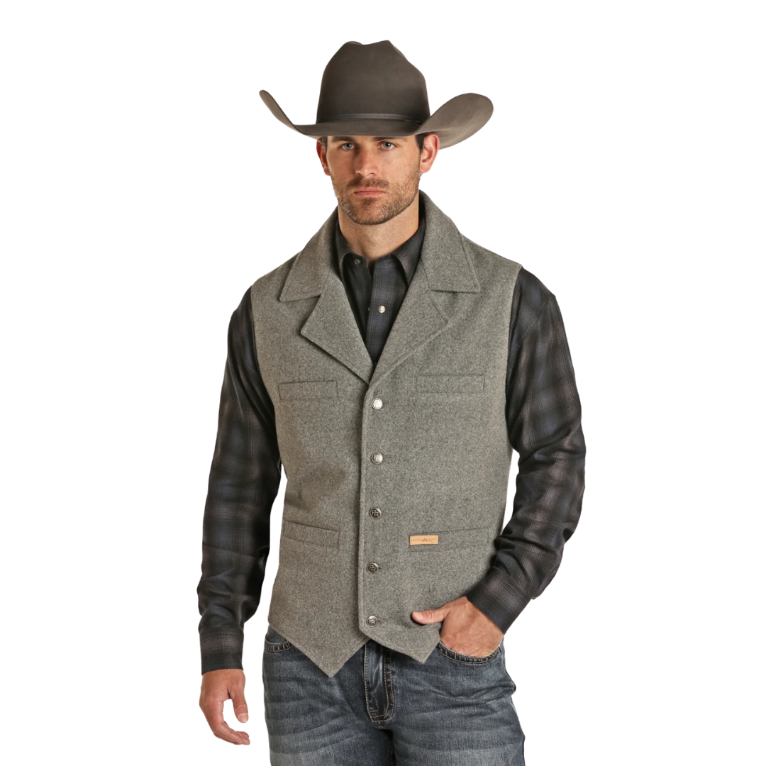 Panhandle Men's Button Down Solid Montana Charcoal Vest