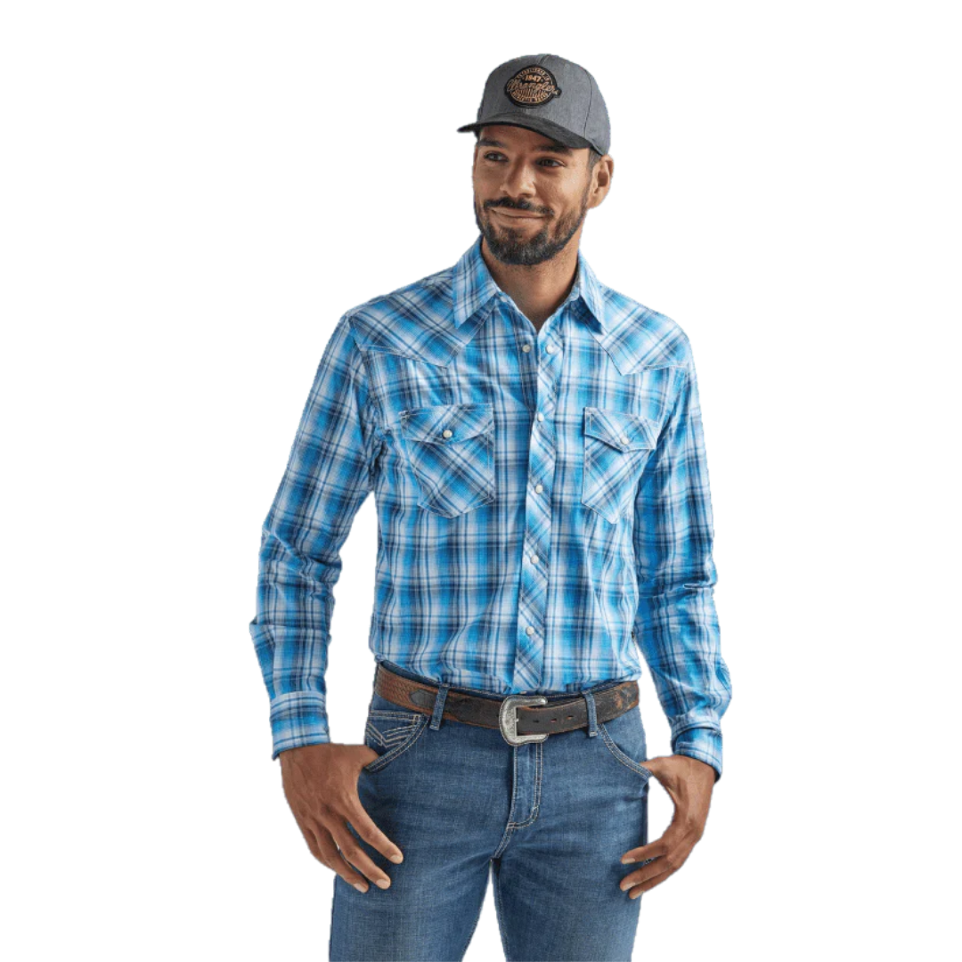Wrangler Men's Long Sleeve Plaid Blue Shirt