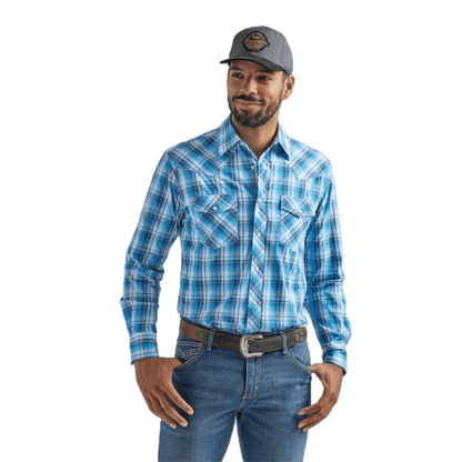 Wrangler Men's Long Sleeve Plaid Blue Shirt