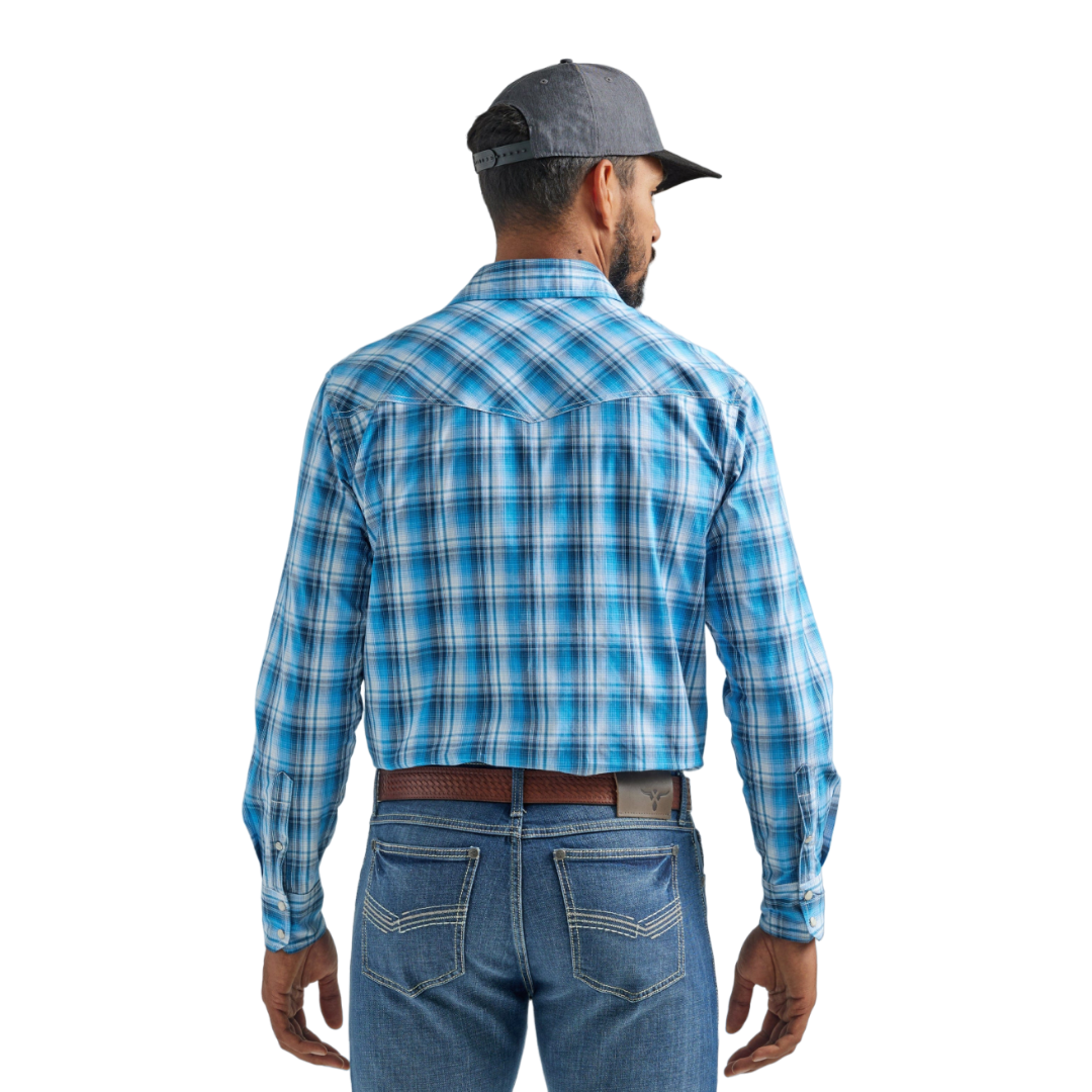 Wrangler Men's Long Sleeve Plaid Blue Shirt