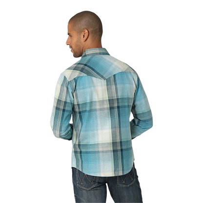 Wrangler Men's Retro Premium Long Sleeve Westerm Blue Shirt