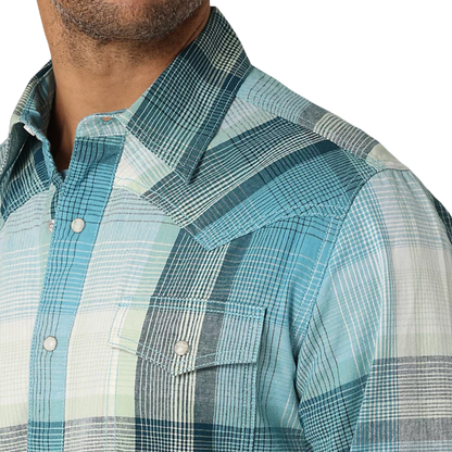 Wrangler Men's Retro Premium Long Sleeve Westerm Blue Shirt