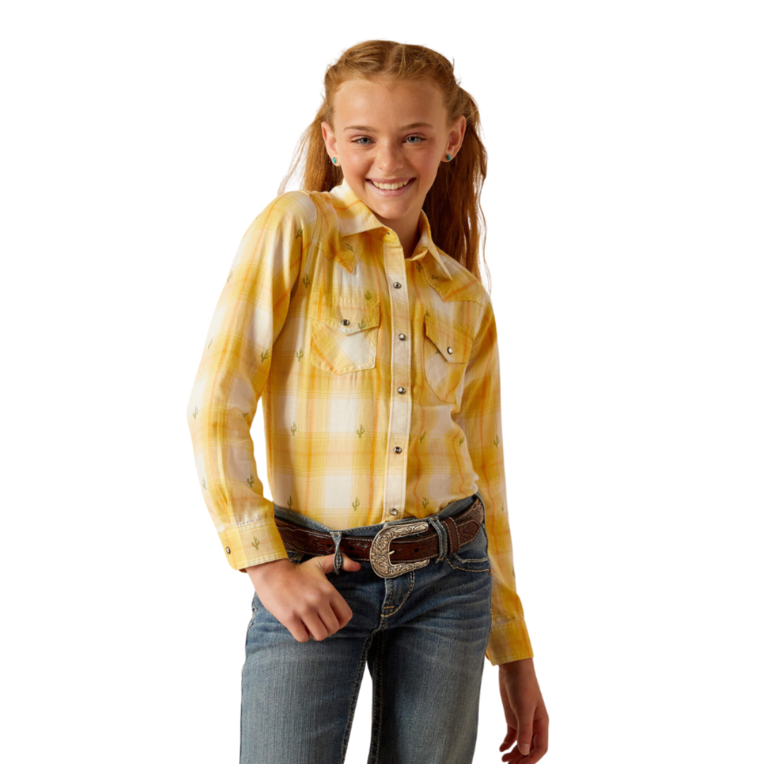 Ariat Youth Girl's Glenrock Cactus Dobby Yellow Shirt