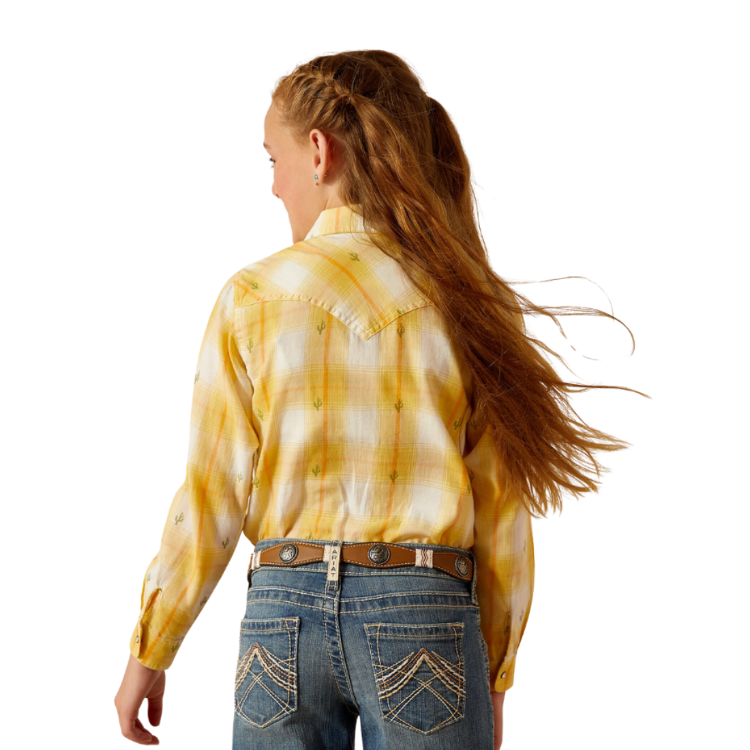 Ariat Youth Girl's Glenrock Cactus Dobby Yellow Shirt