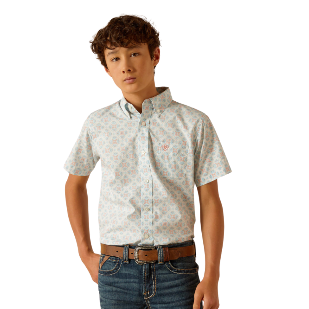 Ariat Youth Boy's Kai Classic Fit Aqua Shirt