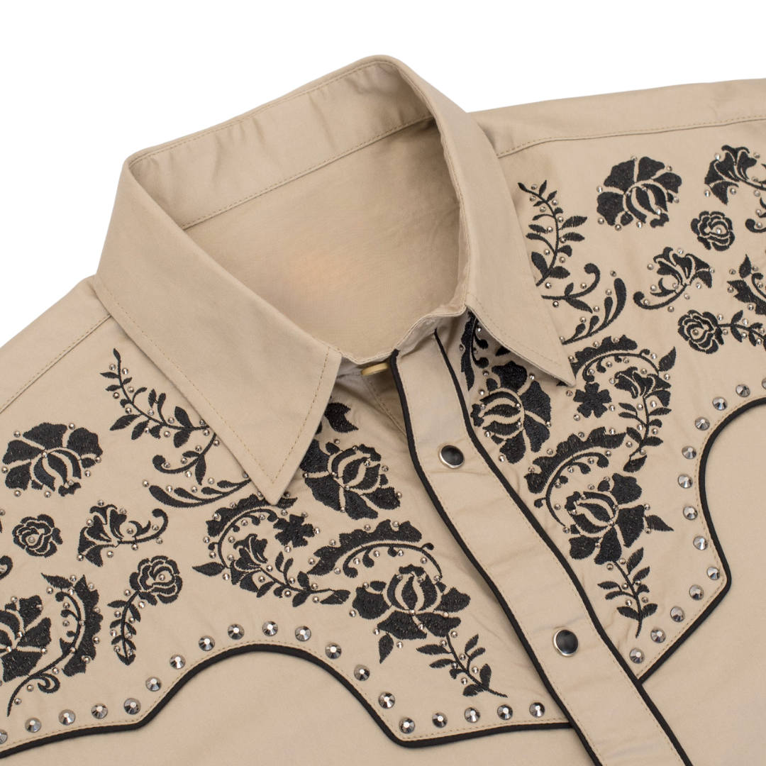 Avalon Men's Embroidery Snap Khaki Shirt