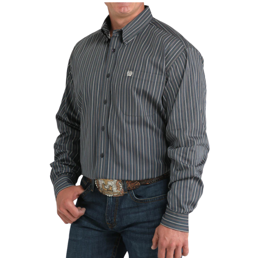 Cinch Men's Stripe Long Sleeve Charcoal Shirt