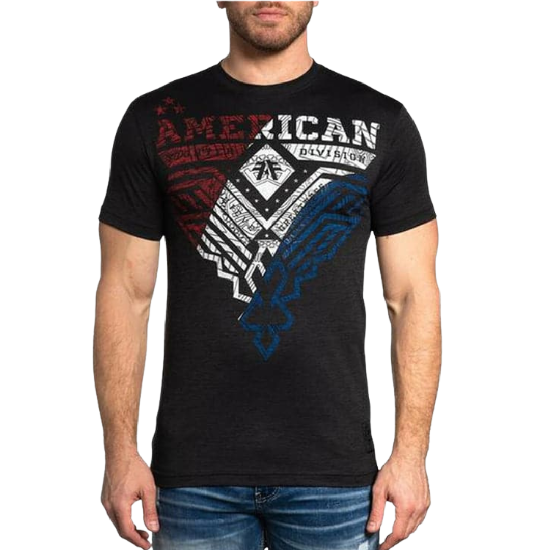 American Fighter Men's American Flag Graphic Black Tee Shirt
